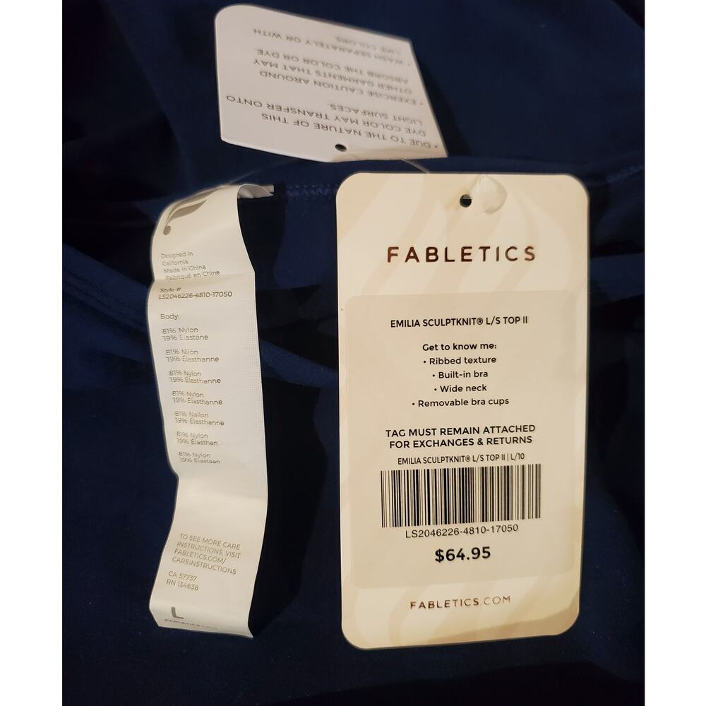 Fabletics NWT Emilia Sculptknit Ribbed Square Neck Long Sleeve Top ll Sz L Blue - Picture 5 of 8